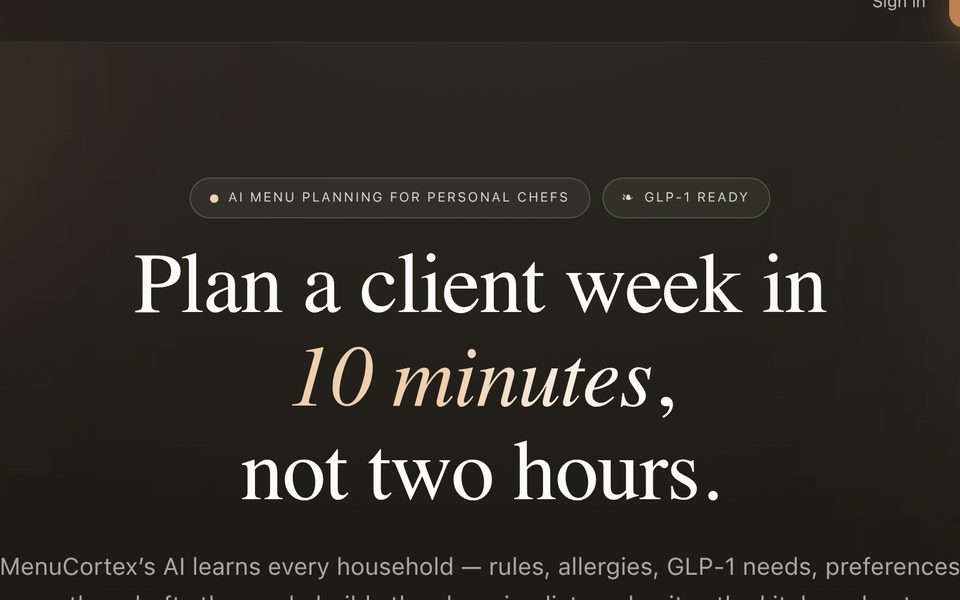 MenuCortex homepage screenshot